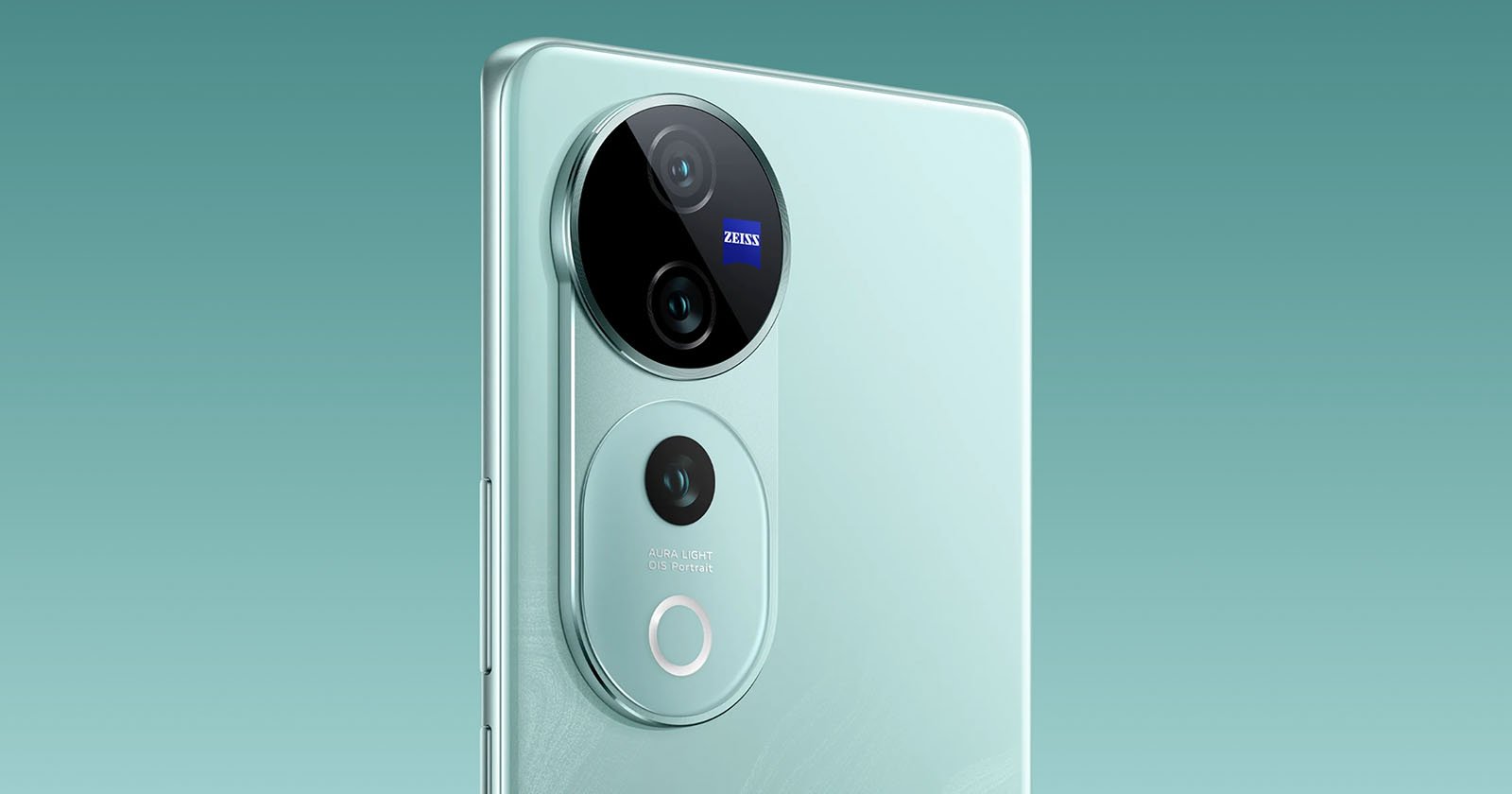 Close-up of the back of a modern smartphone with a sleek design, featuring three camera lenses arranged in a vertical module. The smartphone body is a light mint color, and the background is a gradient of teal shades. Close-up of the back of a modern smartphone with a sleek design, featuring three camera lenses arranged in a vertical module. The smartphone body is a light mint color, and the background is a gradient of teal shades.
