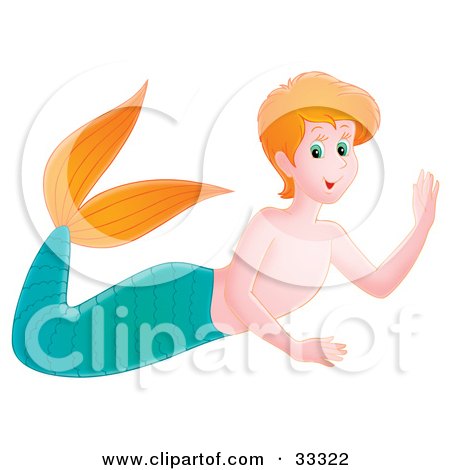 33322-Clipart-Illustration-Of-A-Friendly-Red-Haired-Mermaid-Boy-With-A-Green-Tail-And-Orange-Fins.jpg