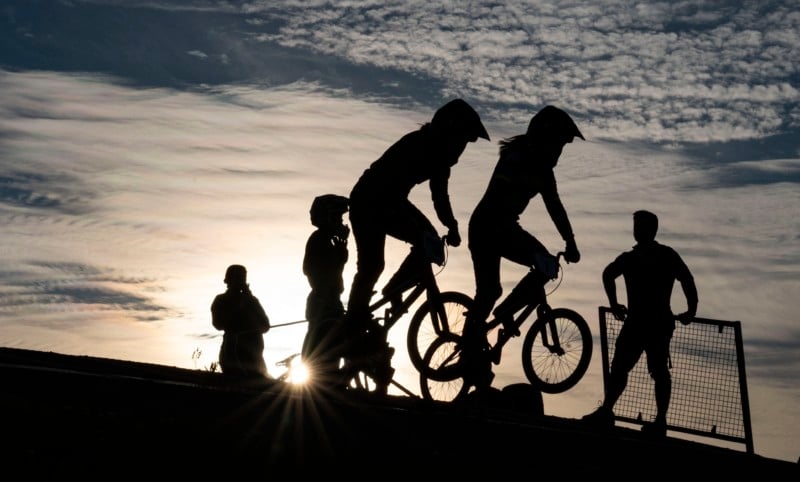 Silhouette of BMX bikers Silhouette of BMX bikers