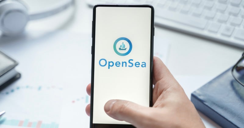 OpenSea logo on a smartphone OpenSea logo on a smartphone