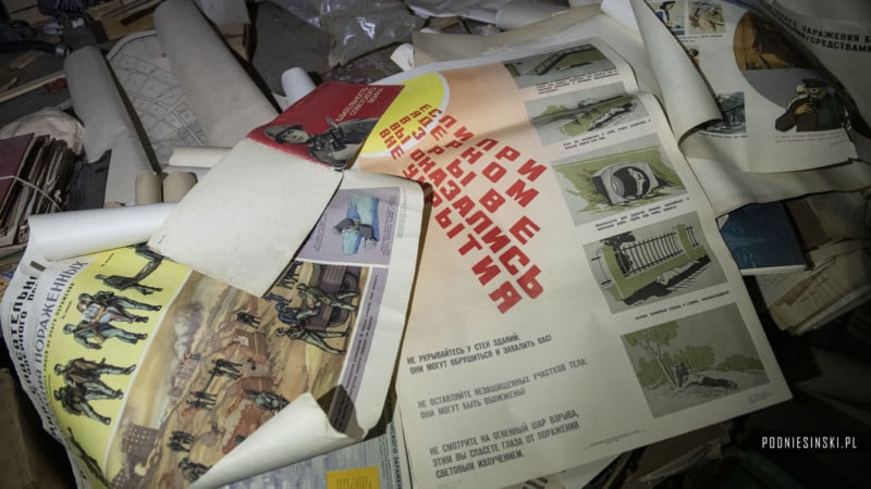 Pages on how to render first aid in a nuclear emergency found in an underground bunker