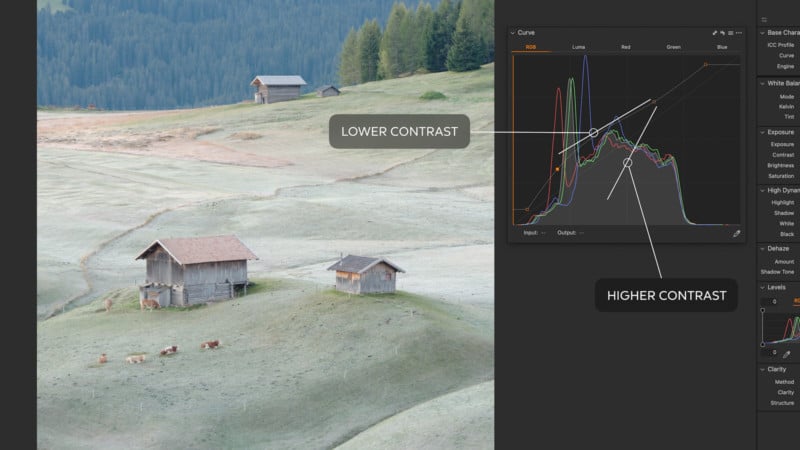 A screenshot of using Curves to edit a photo in Capture One 22 A screenshot of using Curves to edit a photo in Capture One 22