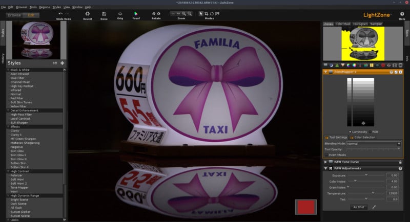 A screenshot of the ZoneMapper feature in LightZone