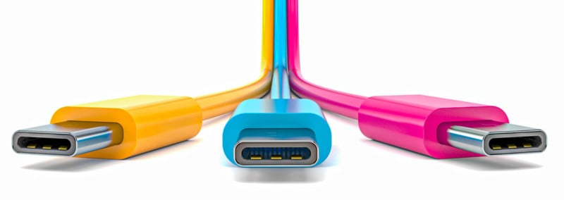 USB-C plugs on white background USB-C plugs on white background
