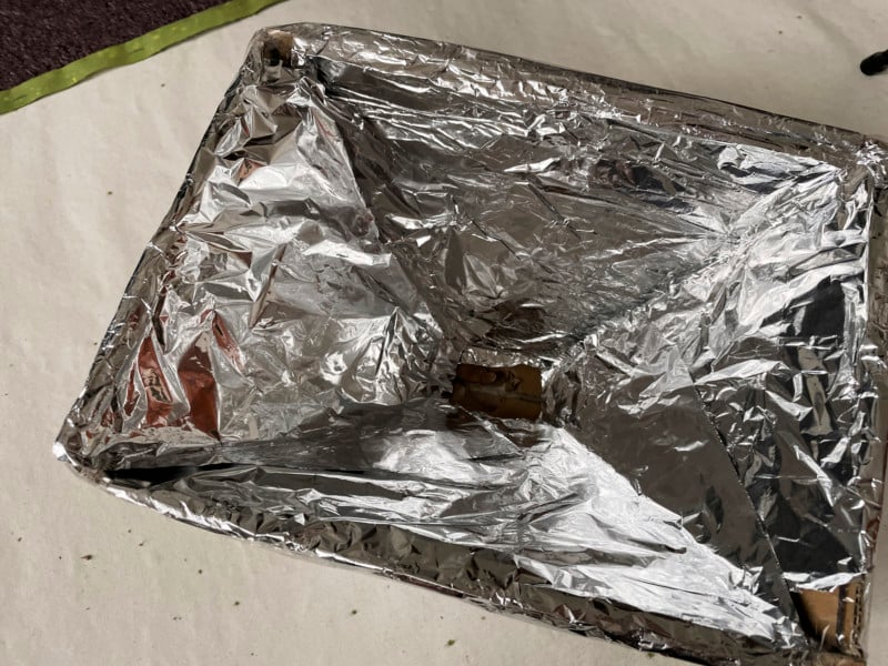 The inside of the DIY softbox lined with foil The inside of the DIY softbox lined with foil