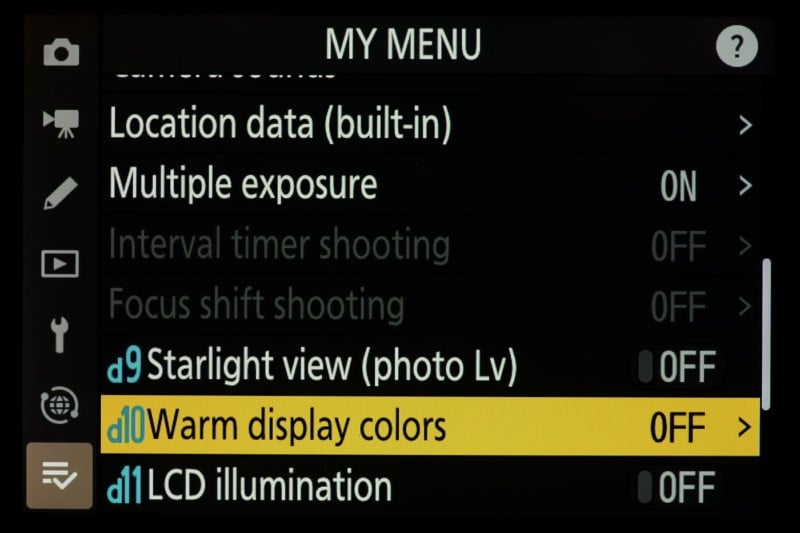 A screenshot of the menu system of the Nikon Z9