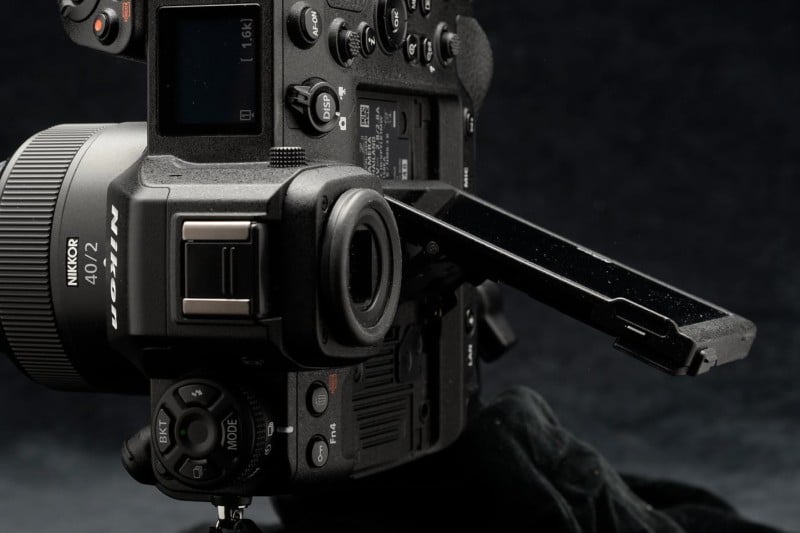 The LCD screen tilted on the Nikon Z9 in vertical orientation The LCD screen tilted on the Nikon Z9 in vertical orientation
