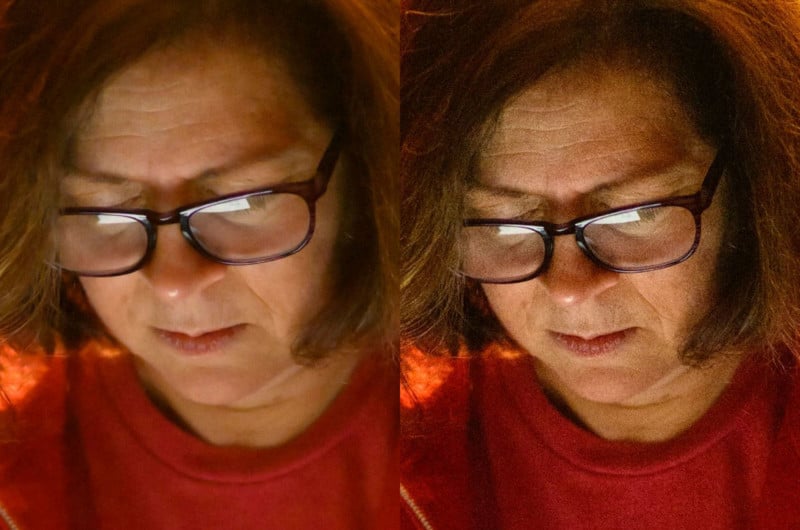 Comparison photos of a lady looking down Comparison photos of a lady looking down