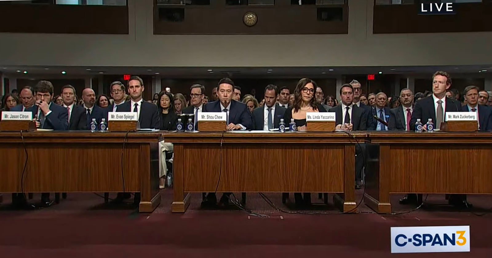 The panel of tech CEOs at the Senate Judiciary hearing.