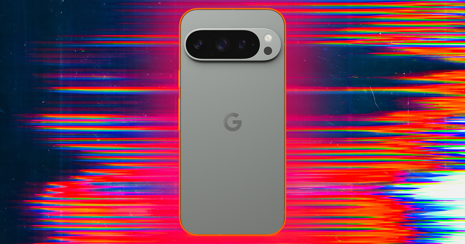 A smartphone with a sleek, greenish-grey back and a prominent Google G logo at the center. The phone has a notable camera module at the top with multiple lenses. The background features vibrant, multicolored light streaks creating a dynamic, futuristic effect. A smartphone with a sleek, greenish-grey back and a prominent Google G logo at the center. The phone has a notable camera module at the top with multiple lenses. The background features vibrant, multicolored light streaks creating a dynamic, futuristic effect.