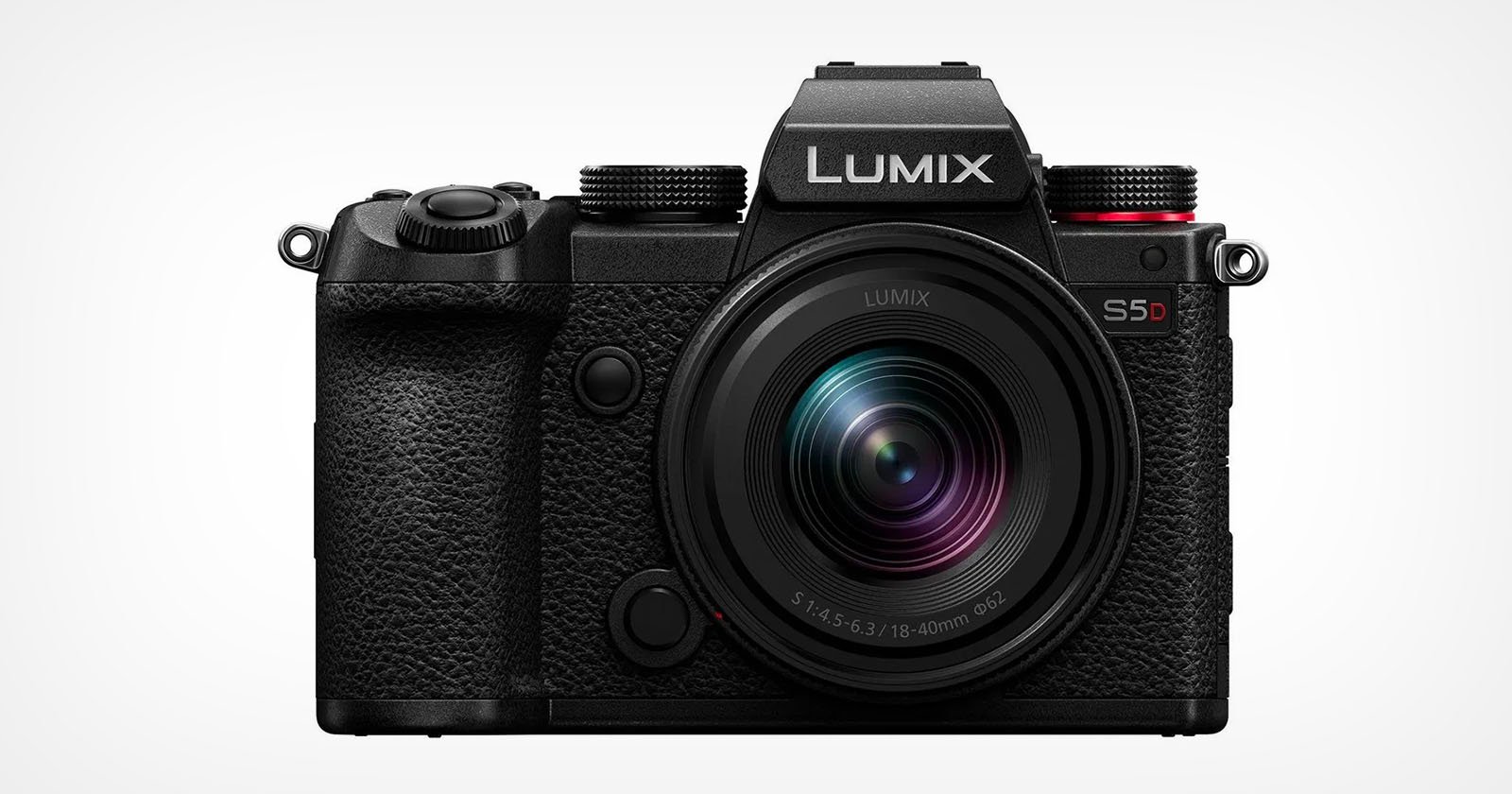 A black Lumix S5 camera with a prominent lens facing forward, showcasing intricate details and a textured grip. The camera features various controls and buttons, suitable for professional photography. A black Lumix S5 camera with a prominent lens facing forward, showcasing intricate details and a textured grip. The camera features various controls and buttons, suitable for professional photography.